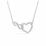Swarovski Swa Infinity Halskette, Weiße, Rhodinierte Kette mit Herz-Anhänger, Unendlichkeitszeichen-Anhänger und Strahlenden Kristallen