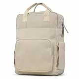 Cocoono Rucksack 38 x 29,5 x 11,5 cm wasserabweisend mit gepolstertem Laptopfach, Seitentaschen und Aufsteckfunktion für Koffer, großer Vortasche (Beige)