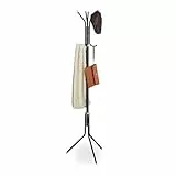Relaxdays Garderobenständer, mit 8 Haken, Metall, Jacken, Mäntel, Hüte, Standgarderobe, HBT: 169 x 40 x 48 cm, schwarz