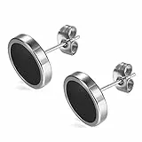 Flongo Ohrstecker Knopf, 12mm Edelstahl Ohrstecker Rund Gestüt Stecker Ohrringe Ohrhänger Fake Tunnel Fake Plug Illusion Fakeplugs Schwarz Silber Elegant Herren, Damen Ohrschmuck