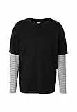 Urban Classics Herren Longsleeve T-Shirt Oversized Double Layer Striped LS Tee T-Shirt, Black, M