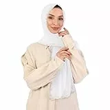 DAMILY Hijab Kopftuch Für Damen, Lang Muslim Hijab Frauen, 180 * 70Cm Kopftuch Stoff Seidenweiche Islamische Kopftücher für Muslimische Frauen (Weiße Stickerei)