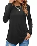 PLOKNRD Langarmshirt Damen - Herbst Rundhals Langarm Oberteile Elegant T-Shirt Tunika Tops (Schwarz,XL)