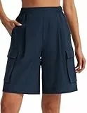 Libin Kurze Hose Damen Cargo Shorts Sommer Baggy Wandershorts Casual Tunnelzug Elastische Strandshorts mit Taschen Outdoor Marineblau L