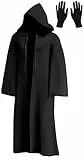 XCMVCN Umhang mit Kapuze Schwarzer -XL, Karneval Halloween Kostüm Jedi Kostüm Herren Umhang mit Kapuze Robe Erwachsene Vampir Wizard Cosplay Party Outfit