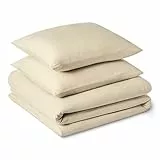 Amazon Basics Vorgewaschenes Mikrofaser-Bettwäsche-Set, extra weich, natürlicher Knitter-Look, bügelfrei, 3-teilig, Doppelbett, Bettbezug 200 x 200 cm & 2 Kissenbezüge 80 x 80 cm, Beige