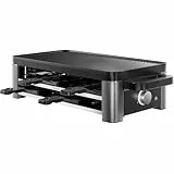 WMF Master Raclette Grill mit Keramikpfännchen und Schiebern, Raclette 8 Personen, 1500 W, mit Ablage, variable Temperaturkontrolle, antihaftbeschichtet, spülmaschinengeeignet, edelstahl schwarz matt