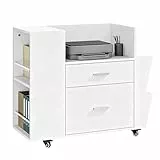 YITAHOME Rolling Aktenschrank mit Seitenhaltern und 4 Rädern, Aktenschrank mit verstellbaren Hängestängen für A4 / Brief Dokumente, Druckerstander für Home Office, weiß