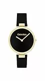 Calvin Klein Zwei-Zeiger-Quarzwerk-Uhr für Damen Kollektion Gleam mit Schwarzes Lederarmband - 25100017