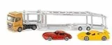 Siku 3944, MAN Autotransporter, 1:50, Inkl. 2 Spielzeug-Autos, Metall/Kunststoff, Gelb/Silber, Abkoppelbarer Anhänger, Absenkbare Plattform