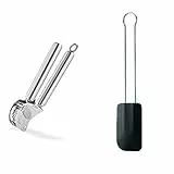 RÖSLE Knoblauchpresse mit Abstreifer, Presse in Profi-Qualität für Ingwer und Knoblauch, mit klappbarem Sieb & Teigschaber, Hochwertiger Teigspachtel als Back- und Kochhelfer, schwarz, 26 cm
