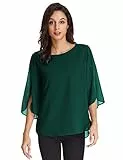 GRACE KARIN Damen Elegant Bluse Langarm Oberteile Langarmshirt Rundhals Freizeit Tops Oberteile XL Dunkelgrün CLAF15-22