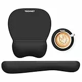 TECKNET 3-in-1 Ergonomisches Mauspad Set, Mauspad mit Gelkissen - Rutschfestes & Wasserdichtes, Entlastet Effektiv Handgelenk, Handgelenkschutz für Gaming, Büro und Zuhause - Schwarz