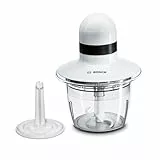 Bosch Universalzerkleinerer, elektrisch, schnell, Klingen aus Edelstahl, 800 ml Behälter, Scheibe zum Sahne schlagen, weiß, 400 W, MMR08A1