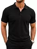 Runcati Herren Poloshirts Kurzarm Sommer T-Shirt Männer Einfarbig Golf Sport Baumwolle Poloshirts Basic Regular Fit Polohemd Schwarz XXL