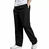 UHouse Hosen Herren Sommer Baumwolle Hose Baggy Freizeithose Leichte Sommerhose Dünner Stoffhose Einfarbige Mode Herrenhosen mit Gummizug Bequeme Strandhose Schwarz 5XL