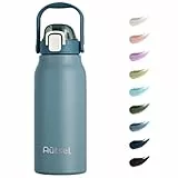 Autsel Edelstahl Trinkflasche mit Strohhalm 1.7L Flasche Große Trinkflasche aus Metall Outdoor Flasche BPA-freikanne für Camping Fitness