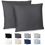 Dreamzie Kissenbezug 80x80 cm, Set mit 2 - Kissenbezüge aus Mikrofaser mit Reißverschluss - Für Kissen 80x80 cm - Kissenhülle Oeko-Tex, Dunkelgrau