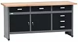 Küpper Werkbank 12179, 170x84x60 cm, 6 Schubladen, 2 Türen, 300 kg Traglast, 30 mm Massive Buchenarbeitsplatte (Schwarz, 170x84x60 cm)