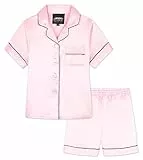 CityComfort Schlafanzug Mädchen Kurz Satin Pyjama Kinder Schlafanzug Teenager Weiche Atmungsaktive Sommer Kurzarm Schlafanzüge Loungewear Set (9-10 Jahre, Rosa)