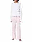 Calvin Klein Damen Pyjama-Set Lang, Mehrfarbig (Classic White W Potpourri), M