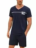Marvmys Herren Schlafanzug Kurz Pyjamaset Baumwolle Buchstabenprint