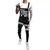 Jeanslatzhose Herren Lang, Latzhose Herren Jeans Schwarz, Jumpsuit Sport Einteiler Mit Taschen Arbeitslatzhose Ärmellos Sommeroverall Modischer Romper Stretch Jeanshose Locker Denim-Latzhose