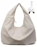 Micmores Handtasche Damen Nylon Umhängetasche Stylische Hobo Tote Bag Groß Shopper Tasche Praktische Schultertasche für Schule, Arbeit, Reisen, Einkauf (Beige)