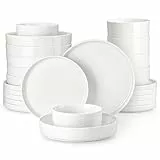 MALACASA, Serie Leah, Geschirrset 6 Personen, 24-teilig Porzellan Tafelservice Geschirrset Cremeweiß, geschirr set mit Stehrand aus 6x Dinnerteller, 6x Dessertteller, 6x Müslischalen, 6x Tiefe Teller