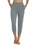 MOVE BEYOND Butterweiche Jogginghose Damen 3/4 Trainingshose Yoga Hose Sommer Capri Sporthose Hoher Bund, Hellgrau, XXL
