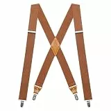 Hosenträger Herren Breit 35mm Elastisch Hosenträger Herren Extra Stark mit Sehr Starken 4 Metall Clips Einstellbar Einheitsgröße für Arbeitshose Motorrad Hosen Lederhose Männer Damen X Form Braun