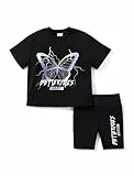 PATPAT Bekleidungssets Mädchen Kleidung Radlerhose Kinder, Kurzarm T-Shirt Top + Sport Radtrikot Leggings Shorts Trainingsanzug Mädchen, Teenager Activewear Party Sommer Geschenk Schwarz 5-6 Jahre