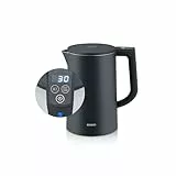 SEVERIN Cool-Touch Wasserkocher, doppelwandiger Wasserkocher, farbige LED-Temperatur-Rückmeldung im Griff, mit Warmhaltefunktion und Abschaltautomatik, schwarz, 1,7 L Kapazität, 2.200 W, WK 3484