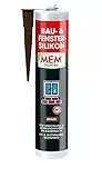 MEM Bau- & Fenster-Silikon, Für Anschluss- und Dehnungsfugen im Baubereich, Im Innen- und Außenbereich einsetzbar, UV- und witterungsbeständig, Gebrauchsfertig, Lösemittelfrei, 300 ml Kartusche, Braun