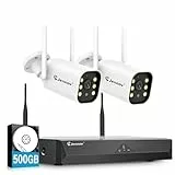 Jennov 5MP WLAN Überwachungskamera Set Aussen, 10CH 5MP WLAN NVR mit 2X WiFi Kamera Aussen mit 120° Weitwinkel, 24/7 Aufnahme, Personenerkennung, 2-Wege-Audio, Farb-Nachtsicht, 500G HDD