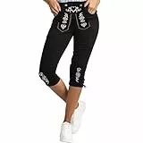STEIGENHÖFER Trachtenjeans - Ida – Stretch Kniebund 3/4 Capri Hose im Lederhosen-Look – Trachten Jeans Kurze Hose Damen fürs Oktoberfest - Tracht Lederhose Damenjeans - Schwarz - 38