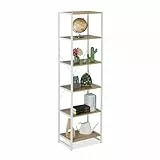 Relaxdays Standregal, HxBxT: 180 x 50 x 35 cm, 6 offene Ablagen, Beistellregal für Wohnzimmer, Küche, Flur, weiß/Natur