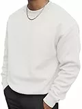 PrinStory Sweatshirt Herren Pullover Baumwolle Langarmshirt Mit Rundhals Freizeit Strickpullover Causal Sweater Warm (Weiß, XL)