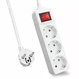 helos Steckdosenleiste 3-fach (Mehrfachsteckdose mit Save Energy-Schalter zum Stromsparen und, Steckplätze 45 Grad gedreht, GS/, Mehrfachstecker für Home Office) weiss