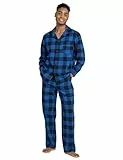LAPASA Herren Pyjama-Set Relaxed Fit Lounge Top & Hose, Flanell Schlafanzugset M95, Schwarz + Blau, M