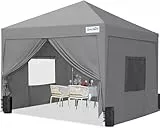 Quictent Faltpavillon 3x3m Pavillon mit 4 Seitenteilen, Wasserdicht Stabil Winterfest,Pop up Gartenpavillon mit 4 Sandsäcke,Grau