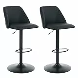 COLAMY Barhocker 2er Set, Höhenverstellbarer Barstool, 360° Drehbarer Barstuhl mit Lehne, Leder Kücheninsel Barstühle mit Fußstütze, Rutschfestes Metallfuß, Geeignet für Küche, Bar, Esszimmer, Schwarz