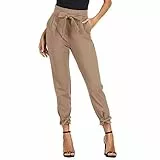 GRACE KARIN Damen Hose Hohe Taille Schleife Gürtel Hose Elegant Hose Casual Bleistifthose S CL010903-13