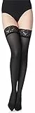 Merry Style Damen halterlose Mikrofaser 40 DEN Strümpfe mit Spitze MS 791 (Schwarz-791, XL-XXL (46-50))