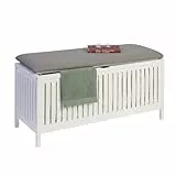 Relaxdays Wäschekorb zum Sitzen, Walnuss, gepolsterter Deckel, HBT: 50 x 100 x 38 cm, Badhocker mit Stauraum, weiß/grau