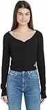 Calvin Klein Jeans Damen Cardigan Woven Label Strickjacke, Schwarz (Ck Black), XL