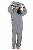 CityComfort Jumpsuit Damen Kuschelig Fleece Einteiler Schlafanzug Onesie Damen S-XL (Grauer Koala, L)