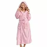 V.&GRIN Damen-Bademantel mit Kapuze, super saugfähig, schnell trocknend, für nach der Dusche, Spa, weicher Bademantel mit Blasenstruktur, Helles Pink, XXL/3XL