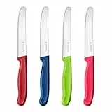 targzier Tafelmesser 4 Stück, Frühstücksmesser mit Wellenschliff,Scharfe Messer set,Kunststoffgriff Tomatenmesser,Rostfreier Stahl Brötchenmesser,Bunte Brotzeitmesser,Mehrfarbig küche Messerset