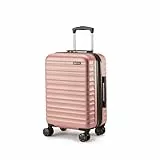 Amazon Basics Hartschalen-Koffer Klein - Erweiterbares ABS-Handgepäck mit 4 Doppel-Spinnerrädern - Kratzfest und Leicht - 55 x 37,5 x 25,5cm - Roségold